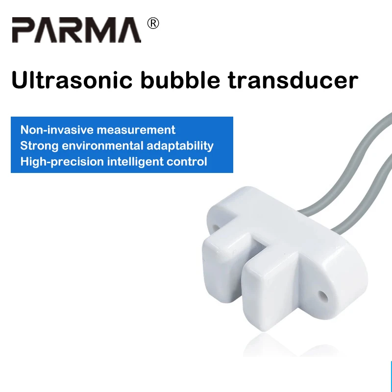 Ultrasonic bubble transducer for blood bubble detection, non-invasive pressure infusion pump, blood dialysis fluid level applica