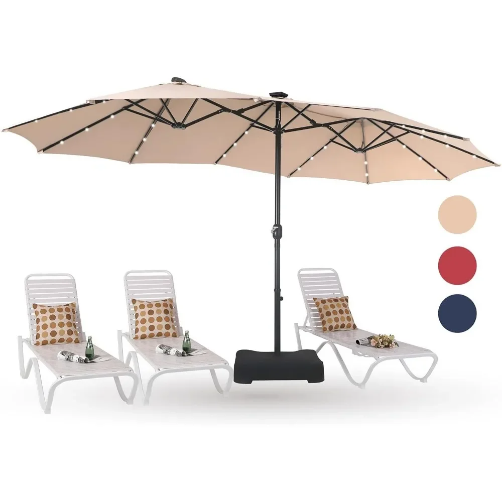 

15ft Patio Umbrella with Base & Solar Lights, Double-Sided Outdoor Umbrellas with 36 LED Lights, Umbrella for Outside with Stand