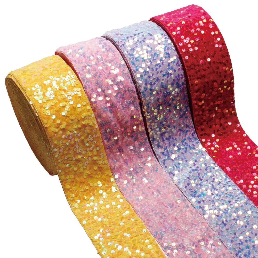 (20yards) 3inch 75mm Velvet Sequin Ribbon for Hairbows Accessories Wholesale in stock