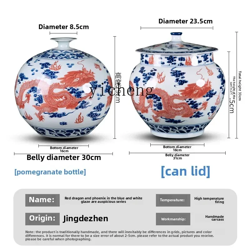 L14-ceramic blue and white porcelain vase Chinese home living room bedside table pomegranate bottle decoration gift