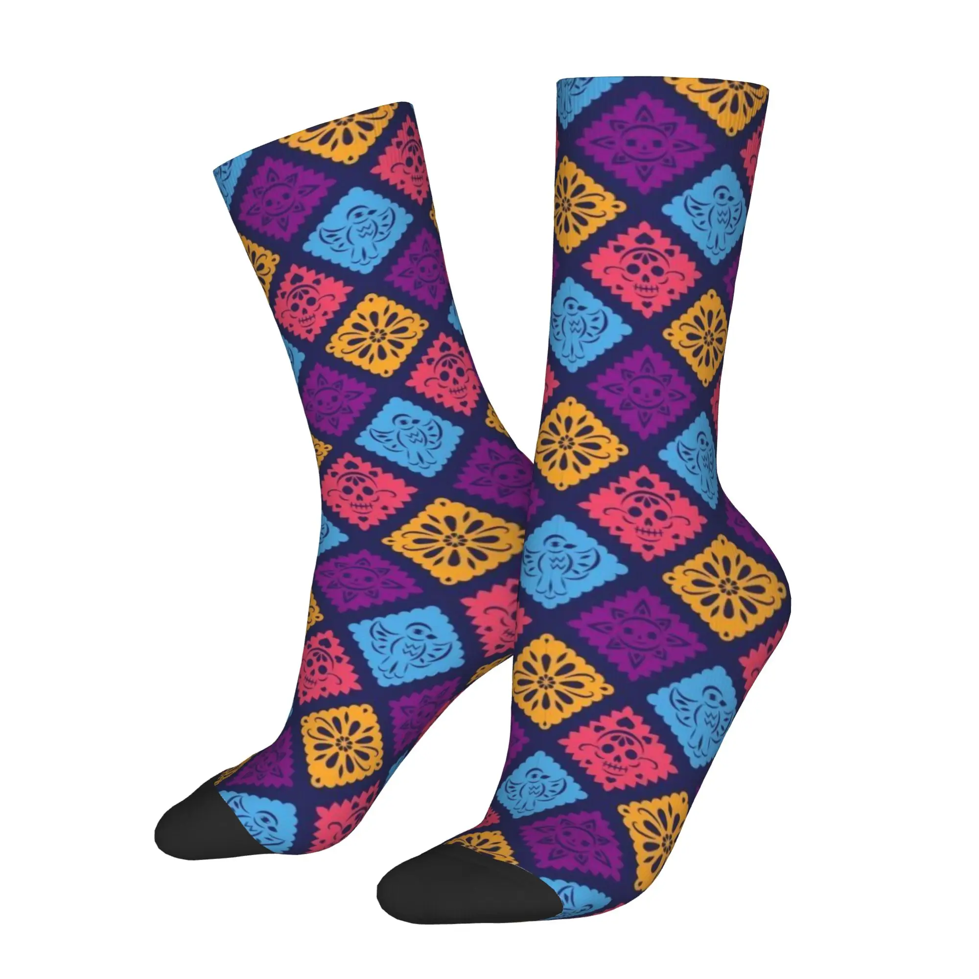 Custom Colorful Mexican Otomi Flower Men Women Crew Socks Unisex Novelty  Spring Summer Autumn Winter Dress Socks