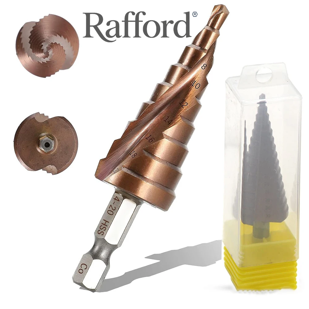 Raffrd High Speed Steel M35 Step Drill Bit - Suitable for Impact Drivers, Drilling Stainless Steel, Hard Metals and Cast Iron