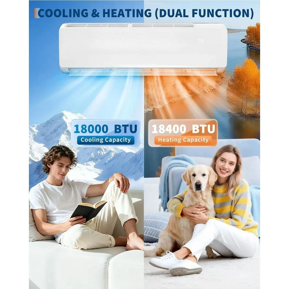 18000 Btu Mini Split Ac/Heating System, 19 SEER2 230V Inverter Wall-Mounted Ductless AC Unit Cools Rooms Up to 1250, Customized