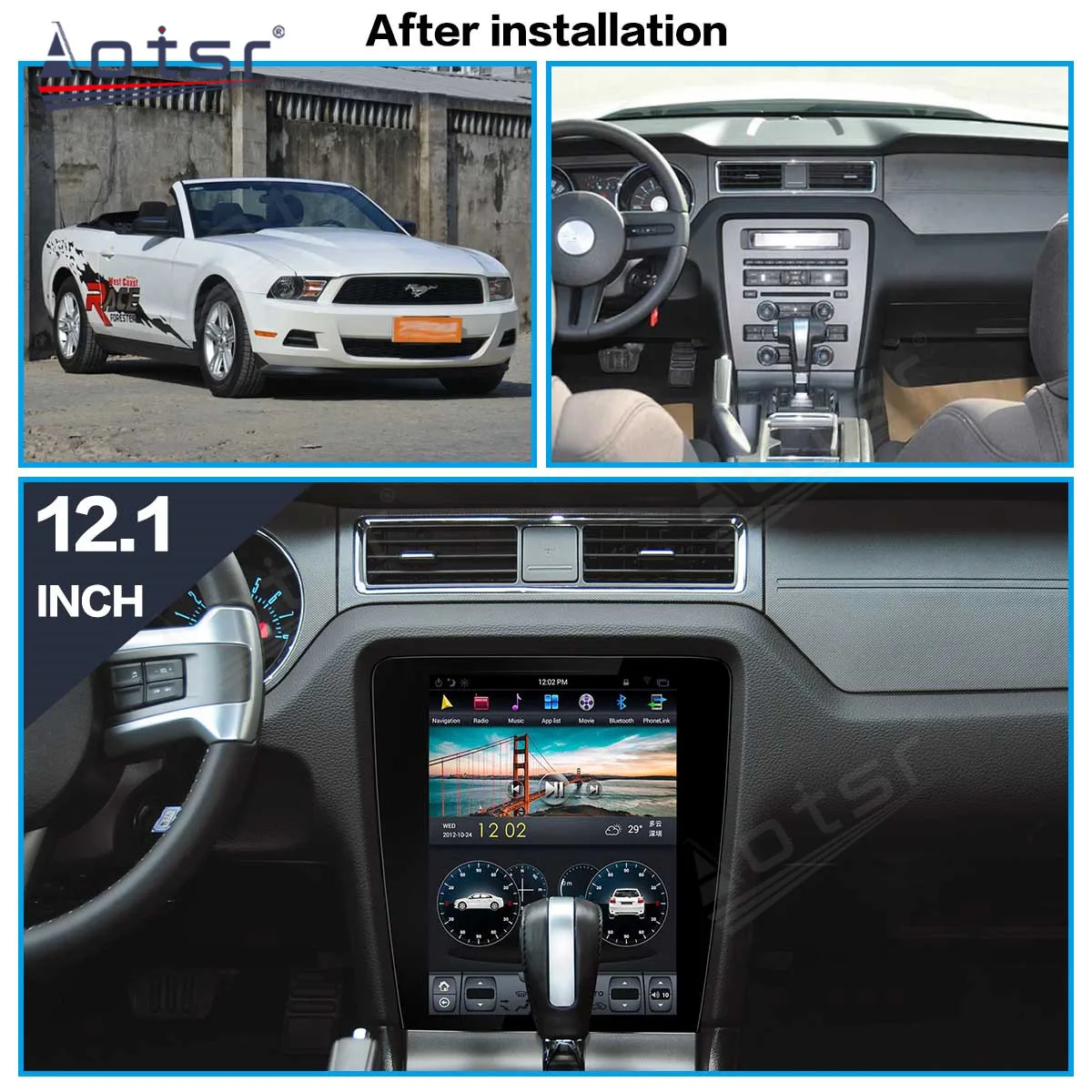 12.1 inch T-style Vertical Screen Android 11 For ford mustang 2009-2012 Car Radio Wireless Carplay GPS Stereo Player Navigation