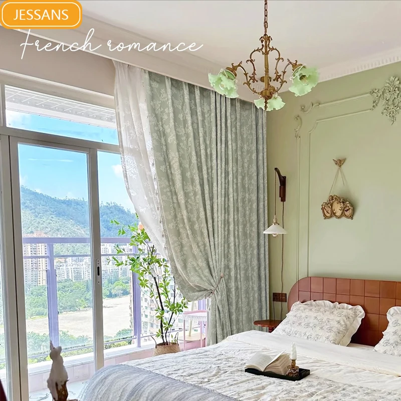 

French Senior Three-dimensional Relief Embroidery Blackout Curtains for Bedroom Living Room French Window Balcony Customization