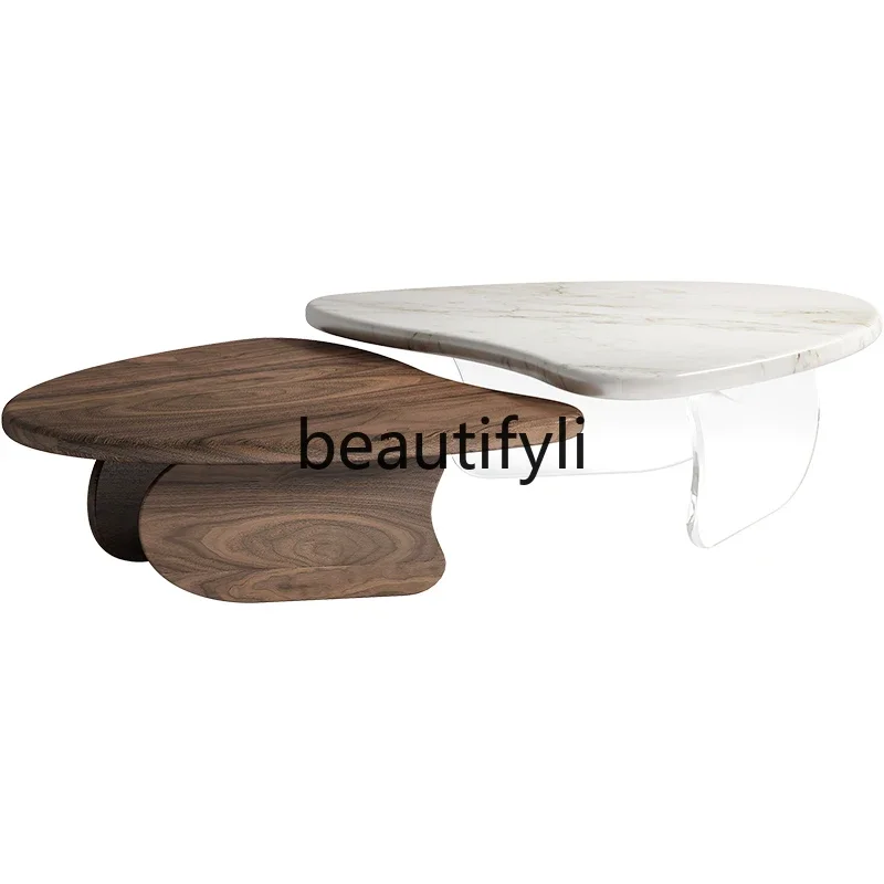 

Marble coffee table combination small apartment living room modern simple walnut medium ancient style personalized creative