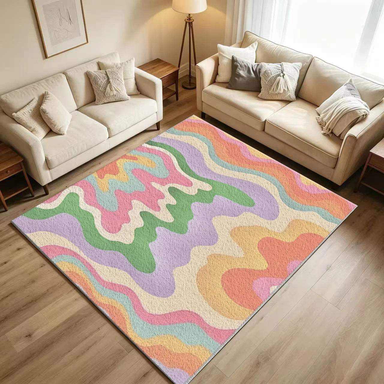 Soft Wavy Swirl Abstract Pattern Carpet, Non-Slip and Washable, Suitable for Bedrooms, Dorms, Playrooms, and Modern Home Decor