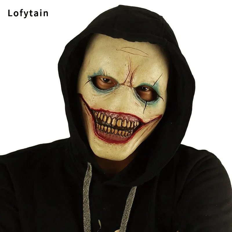 Lofytain Horror straszny diabeł Joker czaszki maski Cosplay Halloween klaun Demon lateks kask karnawał impreza z okazji Halloween rekwizyty