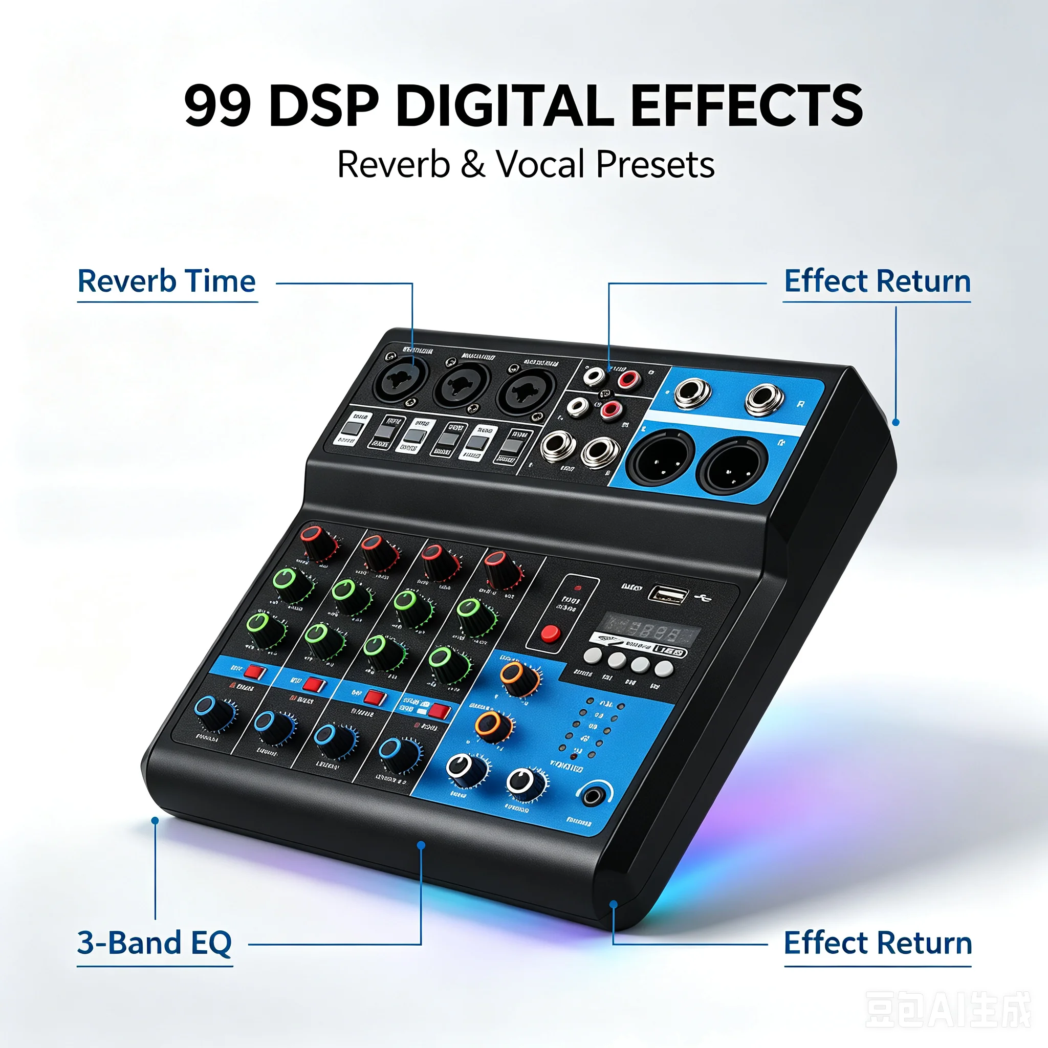 FUHAM F-5A 5-Channel Bluetooth Audio Mixer USB Sound Card Plug & Play DJ Mixer for PC Recording Home Studio Stage Performance - view 4