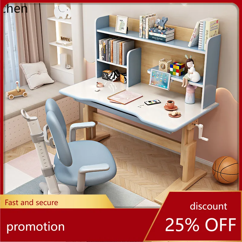 

HXL Youth Solid Wood Study Desk and Chair Set, Adjustable Height Writing Desk