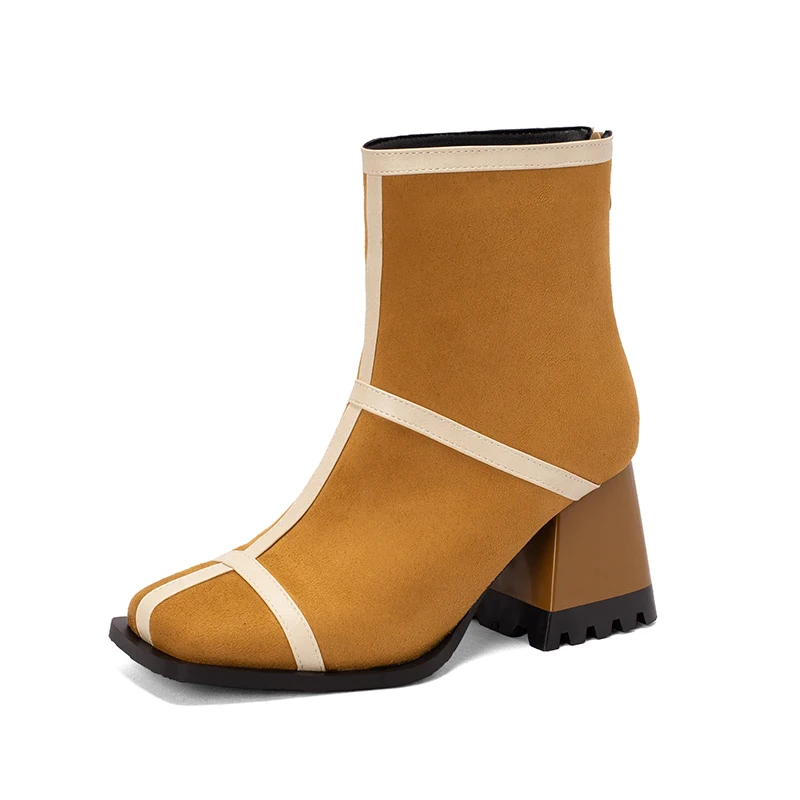 2024 new autumn winter women ankle boots plus size 22-28cm Microfiber upper mixed colors square toe back zip modern boots image 6