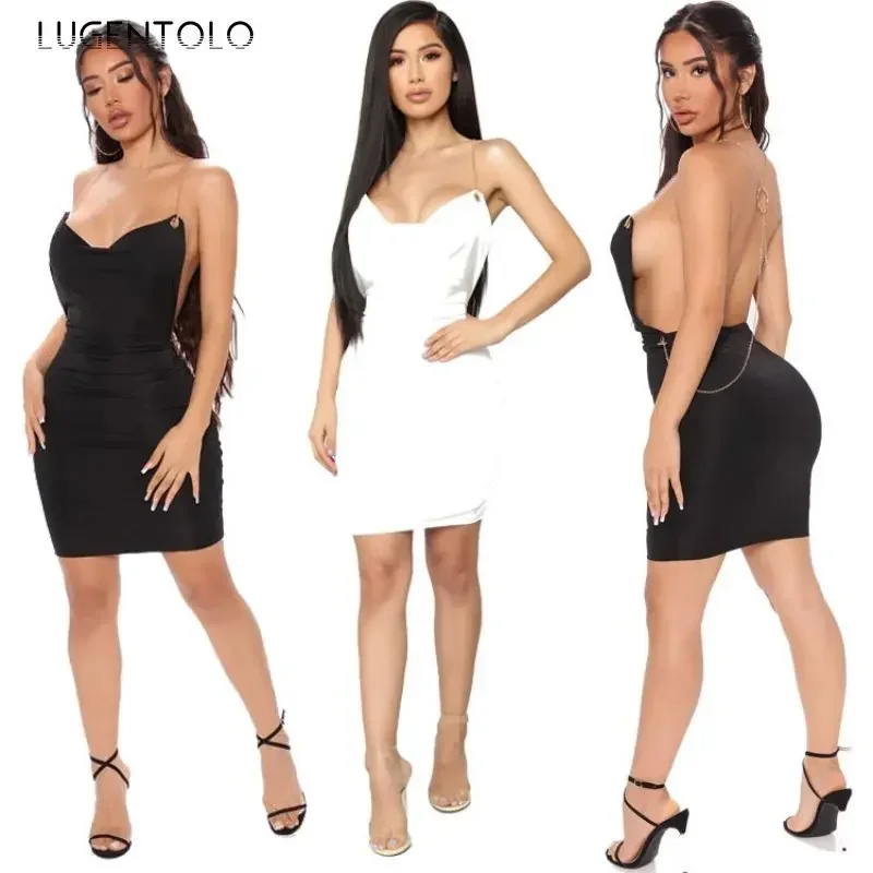 

Женское сексуальное платье с открытой спиной, тонкое платье без рукавов на тонких бретельках, однотонное вечернее модное женское платье в стиле ампир, популярная одежда-карандаш для девочек