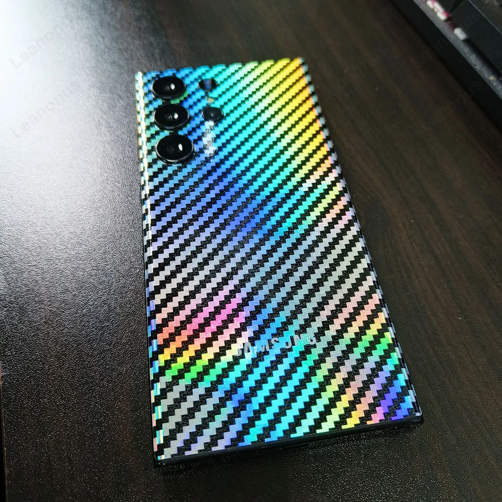 Aurora Carbon Fiber Skin for Samsung Galaxy S23 S22 S21 S24 Note 20 Ultra S10 Plus Back Protector Film Cover Gradient Sticker