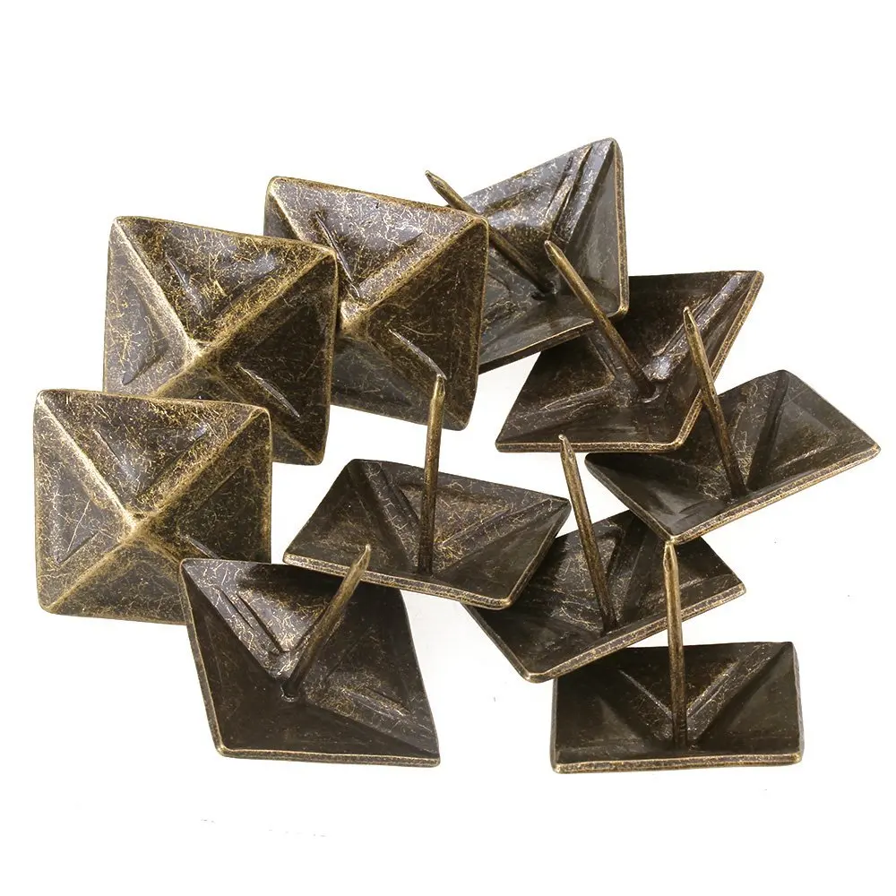 50Pcs Bronze Antique Square Upholstery Nails 30x30mm Tack Pyramid Studs for Vintage Furniture Replacement