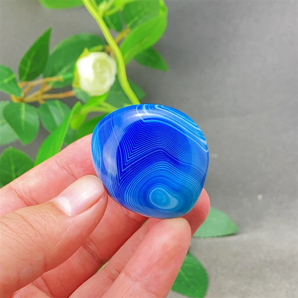 Blue Agate Palm Reiki Healing Stone Natural Gemstone for Meditation Energy Home Decor Feng Shui Gift Mind Body Wellness Witchcra
