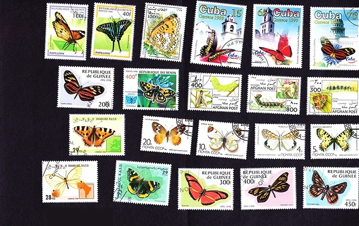 New 50Pcs/Lot Butterfly All Different From Many Countries NO Repeat  Postage Stamps for Collecting
