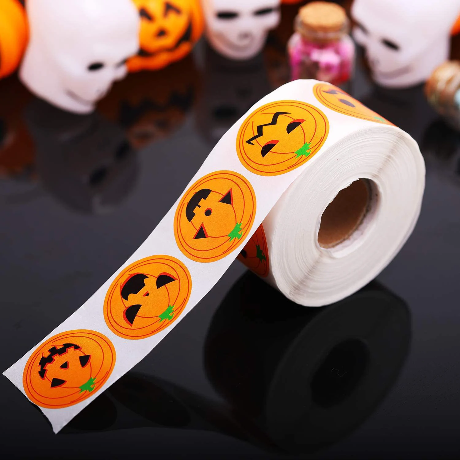 50-500pcs DIY Decorative Labels Halloween Party Favors Supplies Round Halloween Label Sticker Cute Smile Pumpkin Seal Sticker image 5