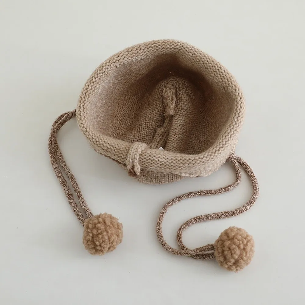 

Милая зимняя детская вязаная шапка с кисточками, толстая детская шапка-бини, теплая шапка с шапками для защиты ушей, шапка для малышей