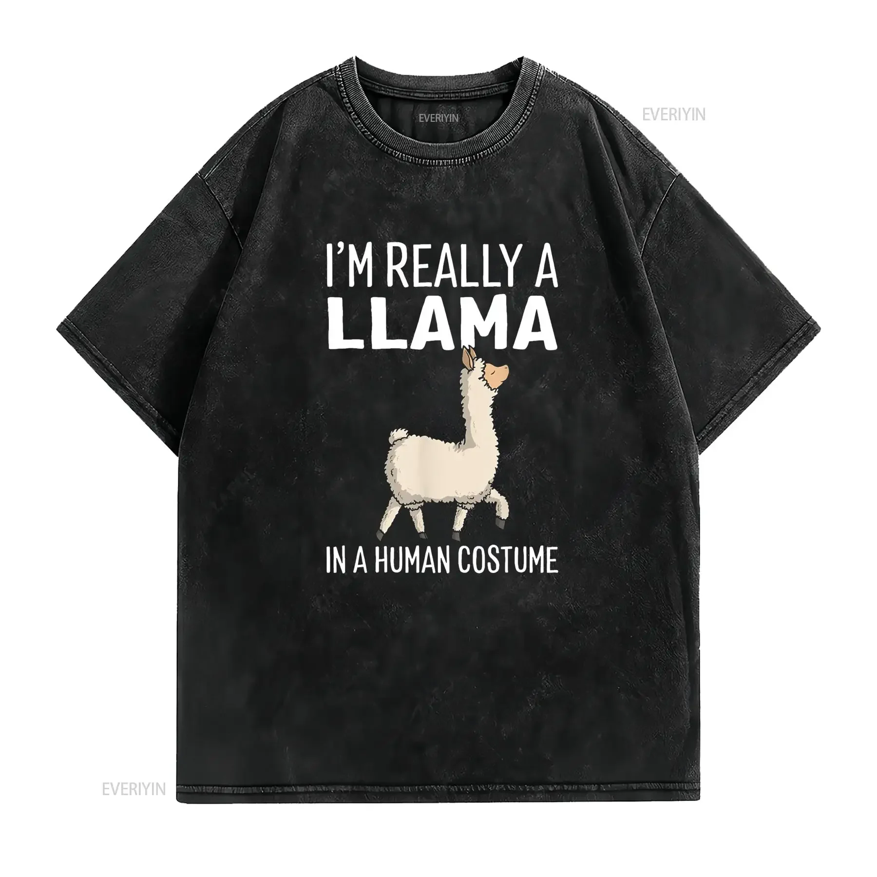 I m Really A Llama In Human Costume Halloween Funny T Shirt vintage Washed streetwear fashion Soft homme Unisex Stretched