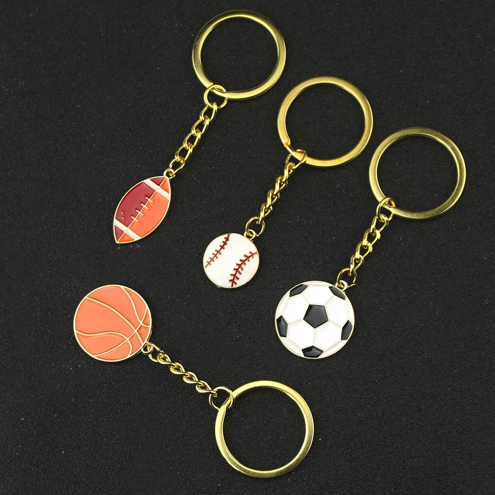 سلسلة مفاتيح أنيقة لكرة القدم والبيسبول والتنس والرجبي ملونة المعلقات لون ديي الرجال المجوهرات سيارة مفتاح سلسلة تذكارية للهدايا