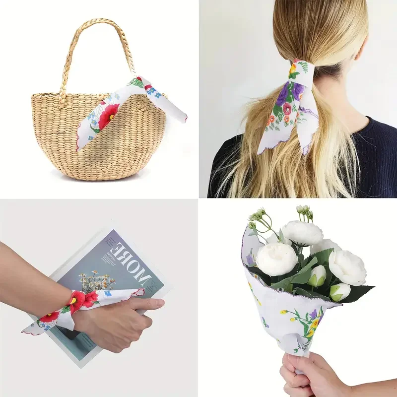 5 Pack 11X11In Women's Pure Cotton Handkerchief, Retro Floral Square Handkerchief, Women's Portable Flap Pocket Pants Square