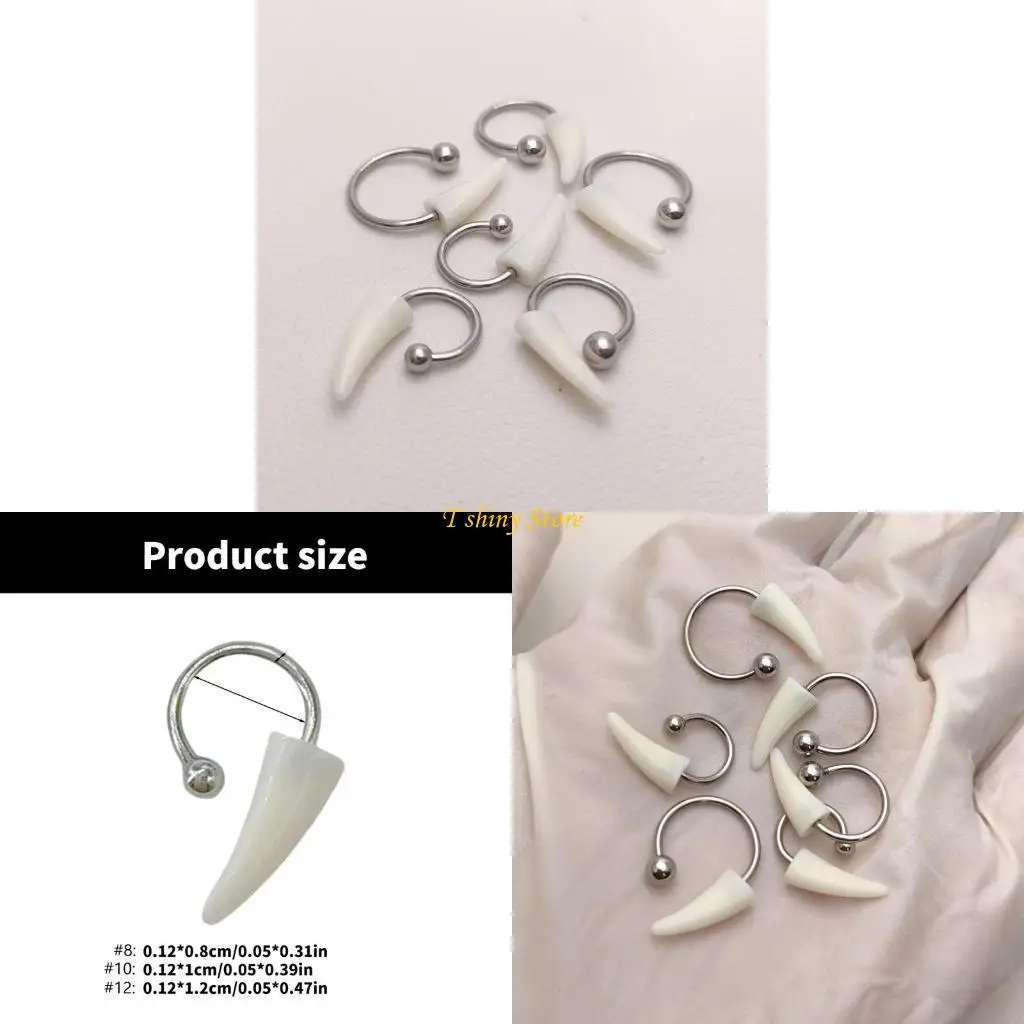 N58F Resina Punk Fangs Anillos labiales Exagerados Cerro herradura en forma C para Halloween