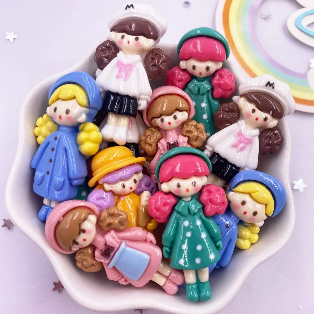 Painted Resin Kawaii Colorful Cartoon Princess Girl Flatback Stone DIY Figurine 10PCS Scrapbook Home Christmas Decor Crafts