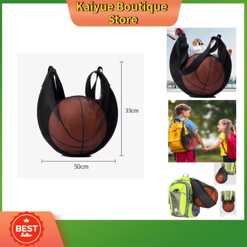Tas basket tunggal yang dapat membawa bola basket, dengan saku ritsleting dan penyimpanan bola berbahan jaring, jaring penyimpanan perlengkapan olahraga