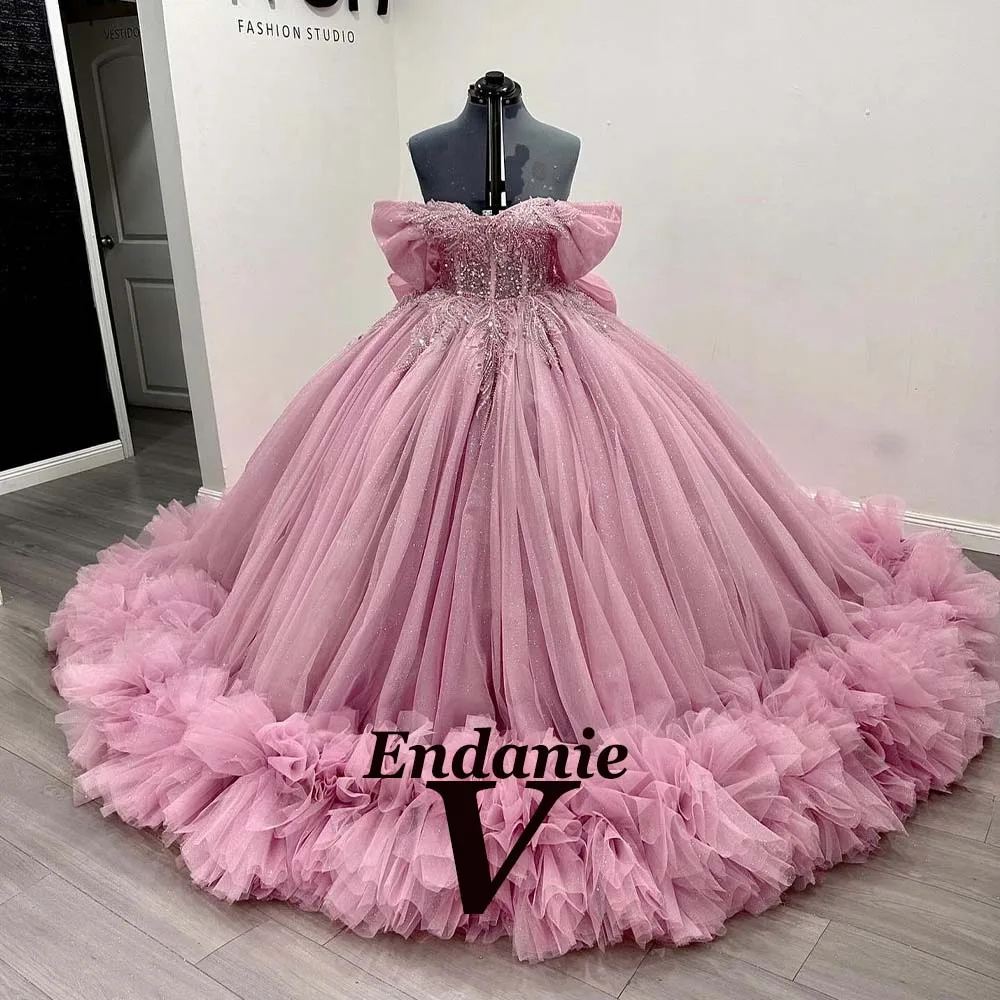 Vendanie Charming Quinceanera Dresses for Girls Bowknot Off the Shoulder Diamond Appliques Robe Quinceanera Rouge Customized #1