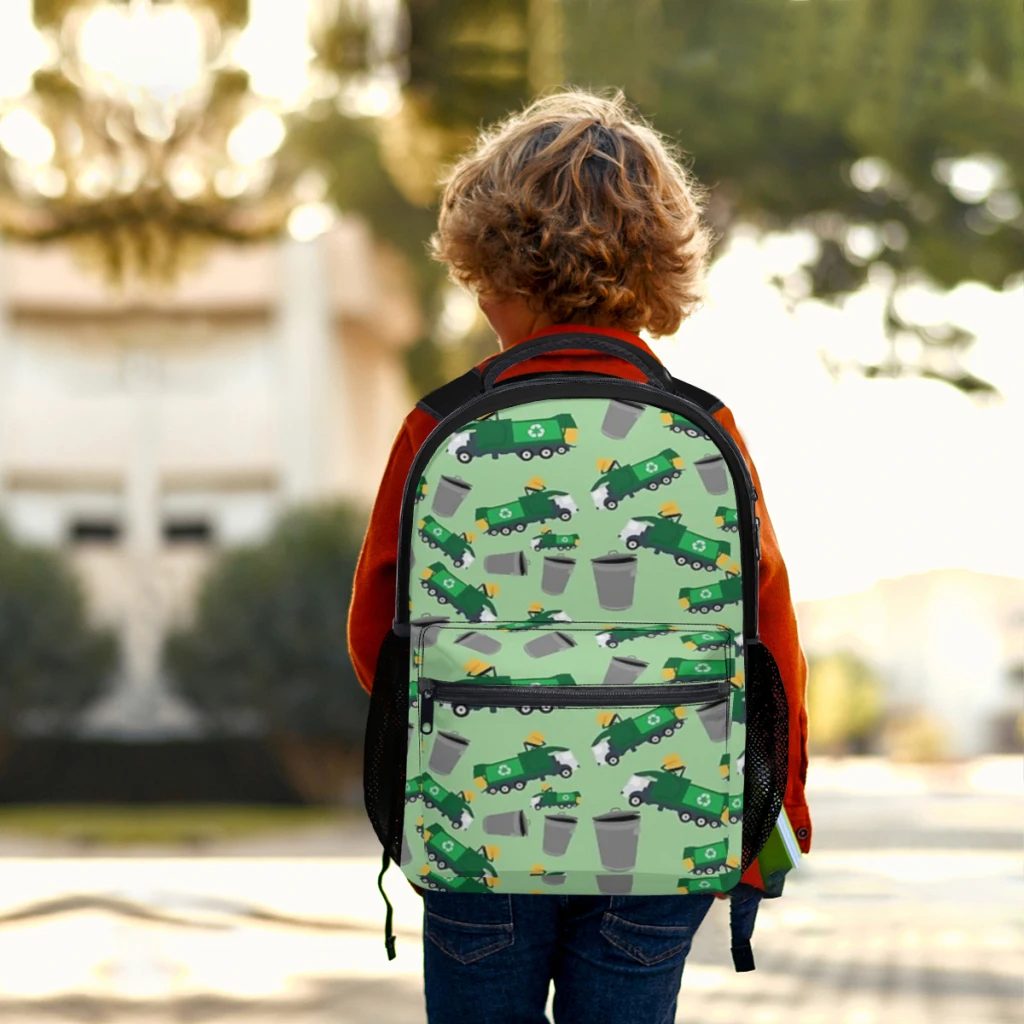 Mochila universitaria impermeable de alta capacidad para niños, patrón de camión de basura de reciclaje, nueva moda femenina, 17 pulgadas ﻿ ﻿