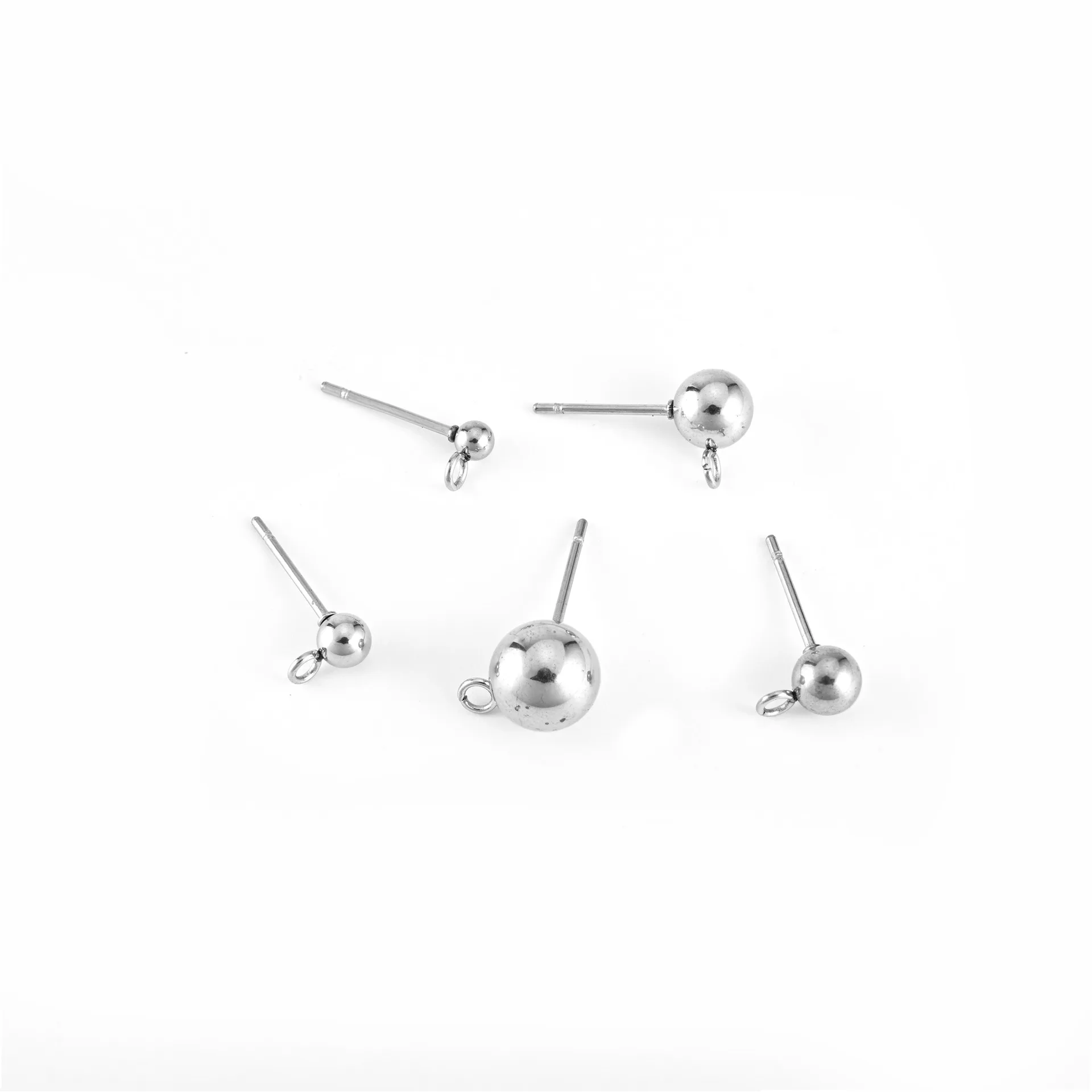 100pcs/lot 3mm 4mm 5mm 6mm 7mm 8mm Round Ball With Loop Earring Stainless Steel  Ear Pins Ball Needles Earrings Stud DIY Jewelry