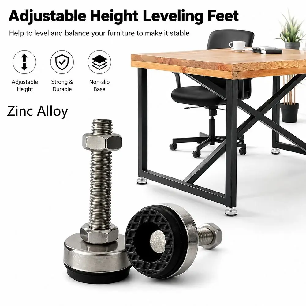 1Pcs M8 M10 M12 M14 Furniture Leveling Foot 304 Stainless Steel Anti Slip Adjustable Leveling Foot Rubber Seat Fixed Adjusting