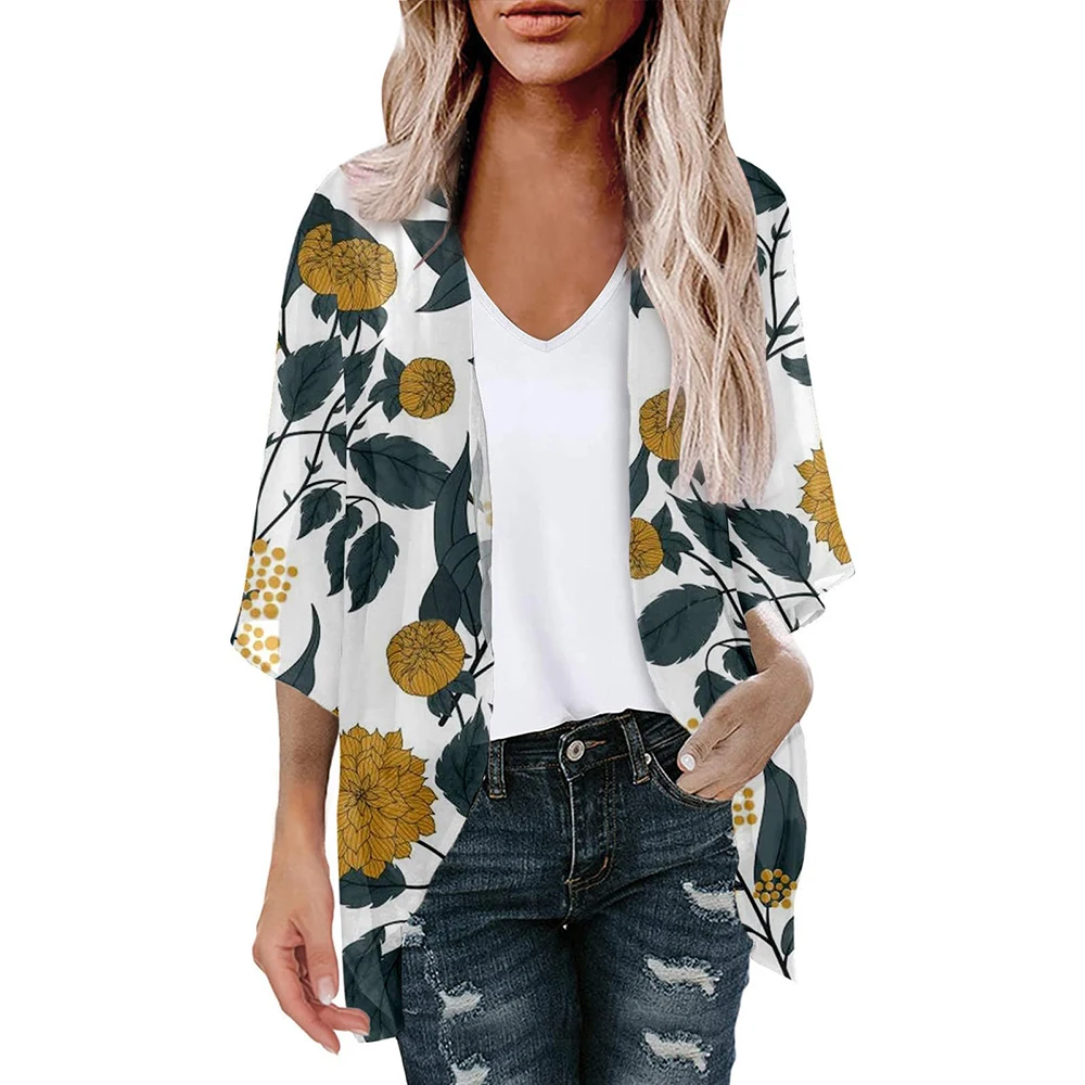 Frauen Damen Blumen Strand Kimono Bluse Chiffon Strickjacke Schal Bikini vertuschen Beach wear Kaftan kurzes Kleid 2023 Sommer mode