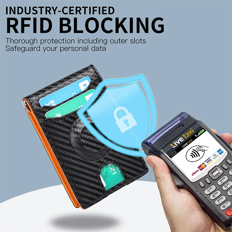 Billeteras para hombre con bloqueo RFID, rastreador de AirTag, tarjetero fino con posicionamiento, monedero con Clip para dinero, billetera de negocios de cuero PU para hombre