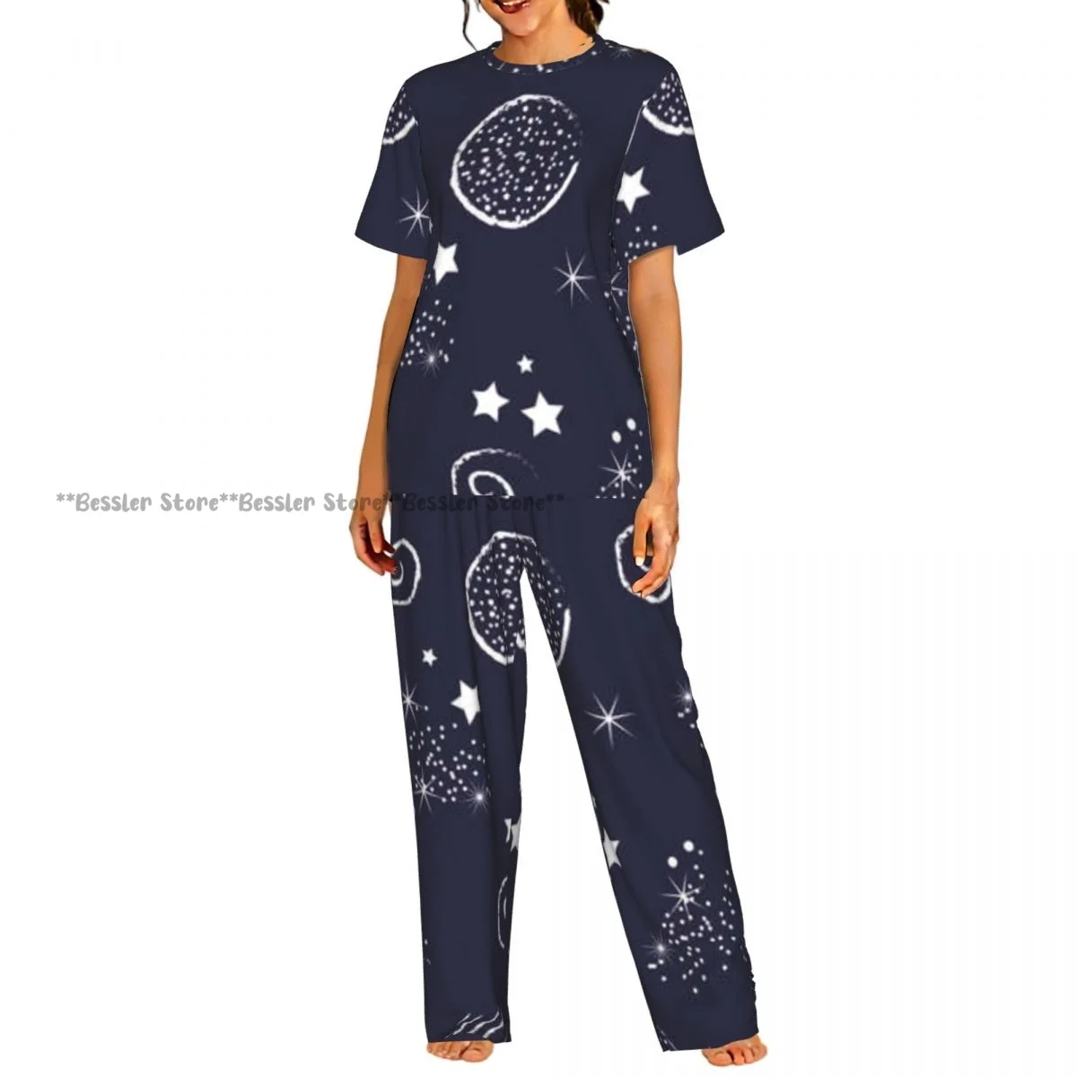 

Moon And Stars Textiles Pajamas Set Short-sleeved Women Home Clothing
