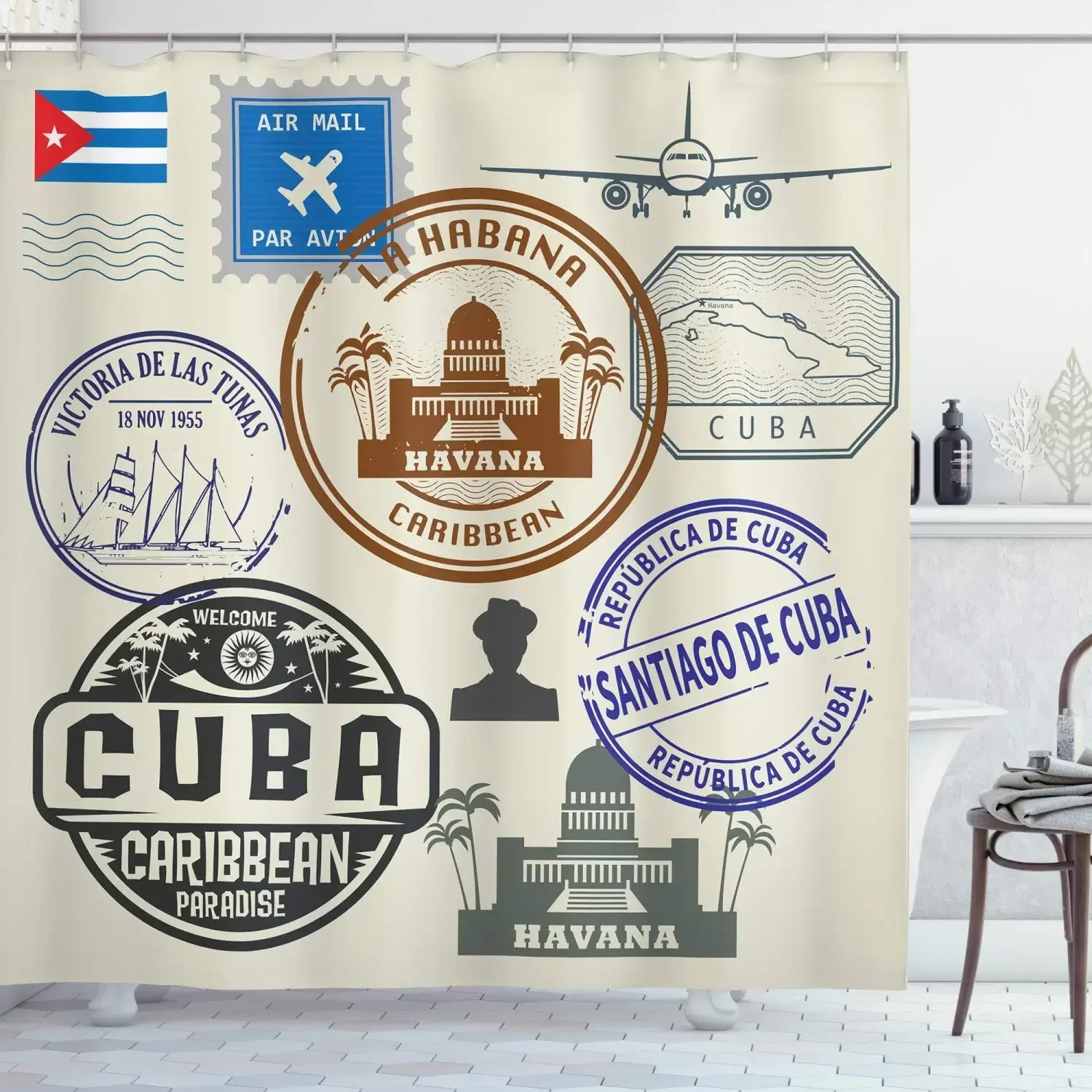 خمر خريطة العالم دش الستار الثقافة الشهيرة معلم تمثال الحرية برج ايفل بيغ بن للماء الحمام ديكور SXT6 @!