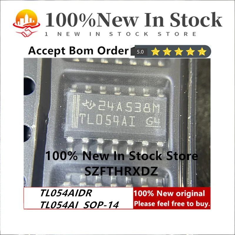 

100% NEW ORIGINAL TL054AIDR SOP-14 TL054AI SOP14 Op Amp Quad Low Offset Voltage Amplifier ±15V 14-Pin (10PCS)