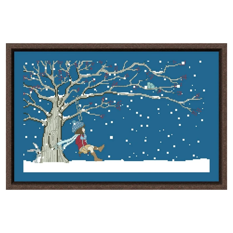 Out in the snow cross stitch kit cartoon girl snow cotton silk thread 18ct 14ct denim blue canvas embroidery DIY needlework