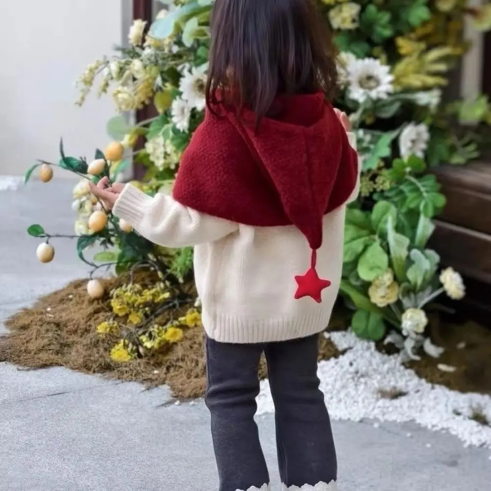 Soft Solid Color Children's Hooded Cloak Star Hood Knitted Cape Loose Keep Warm Children Windproof Cap Ski