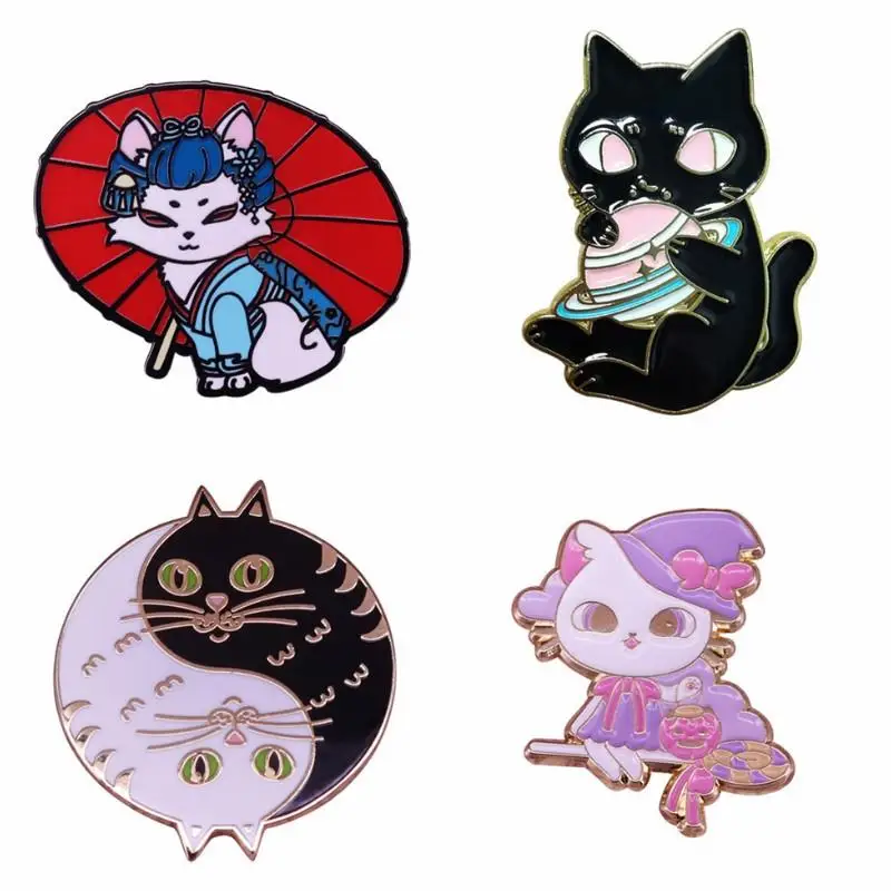 1 Stück Niedliche Yin-Yang-Katzen-Brosche Hexenkatzen-Anstecknadel Lustige Katzen-Brosche Emaille-Pin