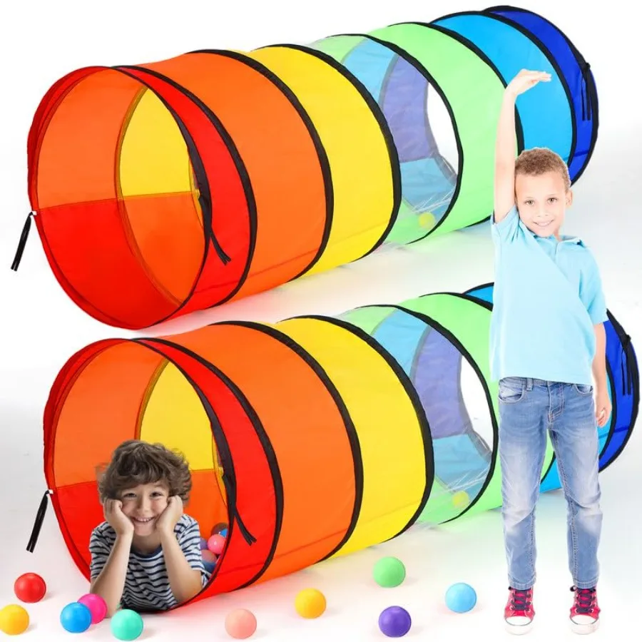 

Play tunnel for kids and large dogs polyester mesh colorful collapsible and pop-up design for indoor outdoor use