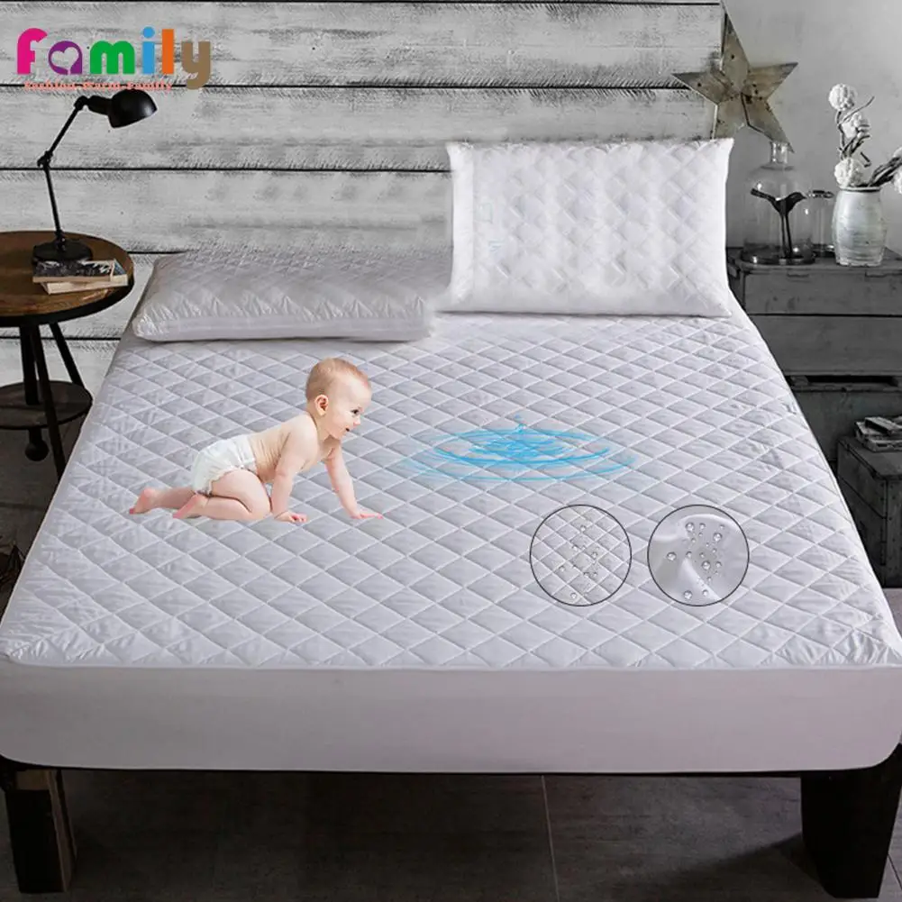 Waterproof Mattress Pad Cover Queen King Brushed Fabric Quilted Super Soft Breathable Absorbent Personal Care Mattress Protector