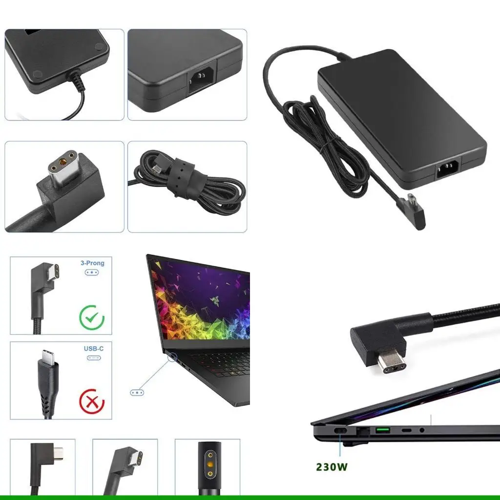 

U55C Type C 230 Вт 19,5 В 11,8 А Зарядное устройство переменного тока для ноутбука Blade 15 17