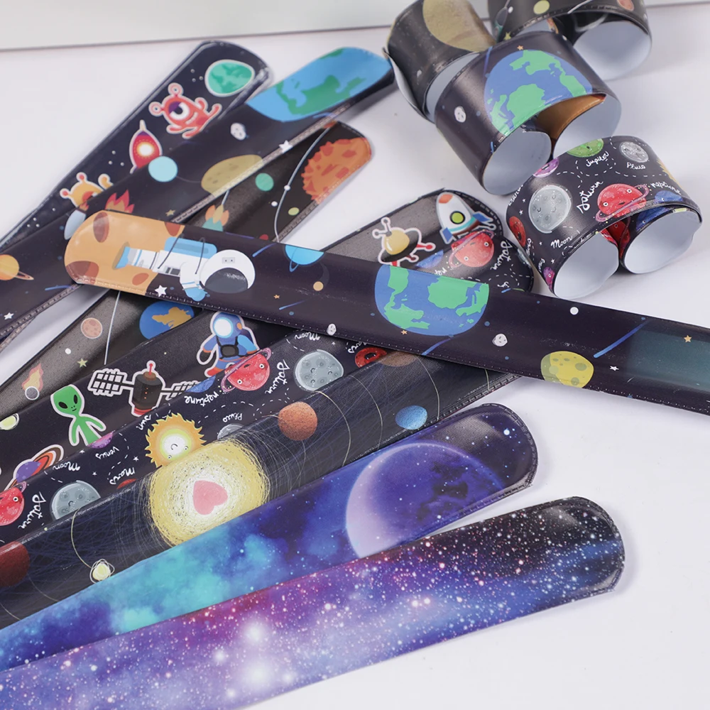 12Pc Cute Astronaut Space Slap Bracelets for Kids Birthday Party Favors Baby Shower Wristband Toy Gift Goodie Bag Pinata Fillers