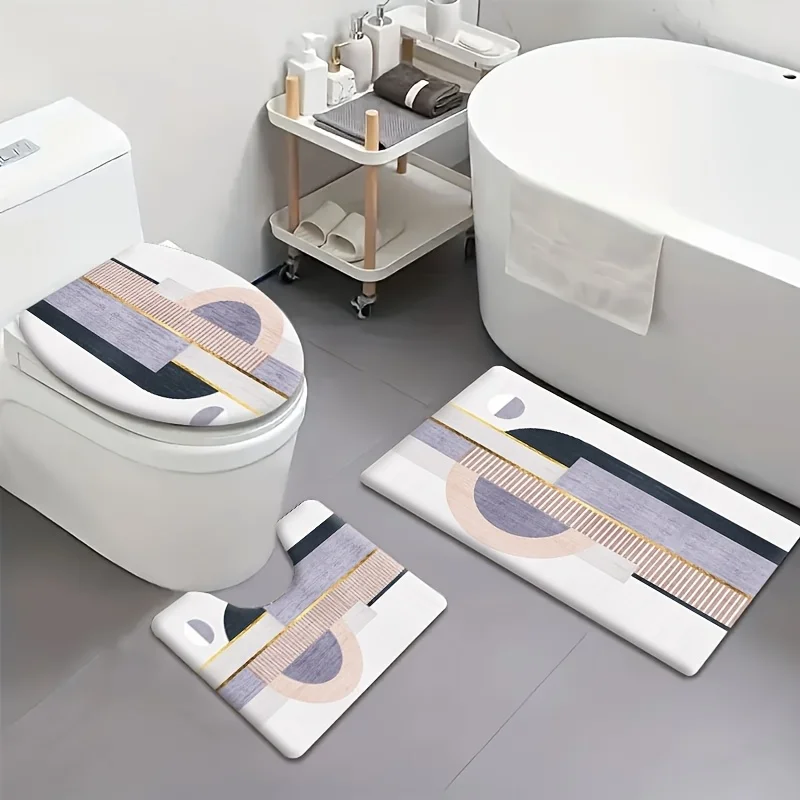 

3pcs flannel modern, simple, luxurious and light anti-slip bathroom mat set, toilet floor mat, bathtub side foot mat, water-abso