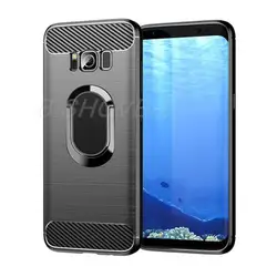 Soft Silicone Carbon Fiber Brushed Case For Samsung GalaxyS8 S8 Plus SM G950F G955F SM-G950 Ring Holder Stand Protective Cover