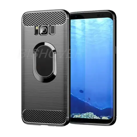 Soft Silicone Carbon Fiber Brushed Case For Samsung GalaxyS8 S8 Plus SM G950F G955F SM-G950 Ring Holder Stand Protective Cover