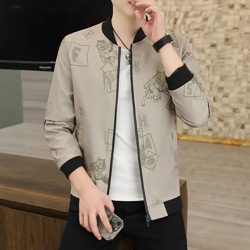2025 primavera outono novas jaquetas masculinas moda casual gola impressa roupa de beisebol zíper fino jaqueta diária ao ar livre casaco