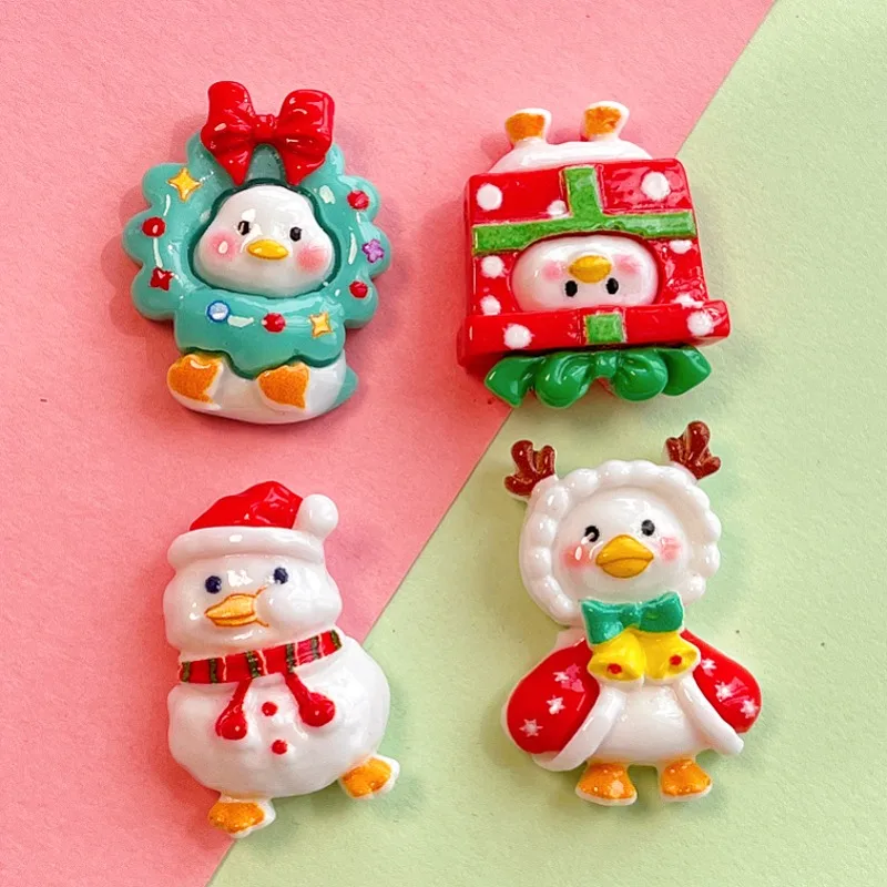 10PCS Cartoon Glossy Christmas Series Duckling DIY Cream Glue Hair Accessories Phone Case Keychain Resin Accessories