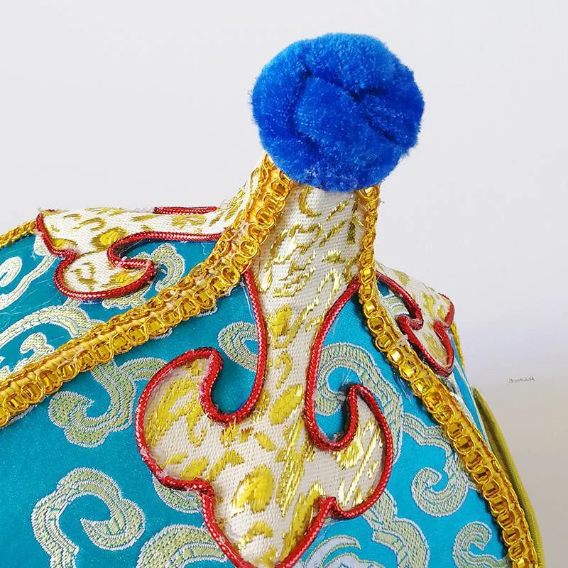 Mongolian Yurt Shaped Hats for Kids Princess King Minority Festival Dancing Caps Blue Traditional Party Headwear Suit Hijab